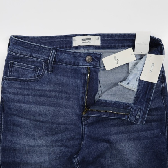 Hollister Women's High Rise Medium Wash Stretch Distressed Denim Flare Jeans 32 - Picture 8 of 11